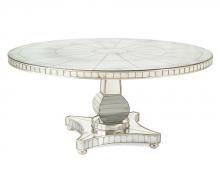 John Richard EUR-10-0037 - Reflections Dining Table. The mouldings and bun feet are finished in distressed silver whilst the ta