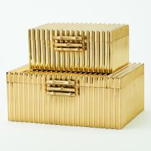 Global Views 9.92035 - Corrugated Bamboo Box-Brass-Sm
